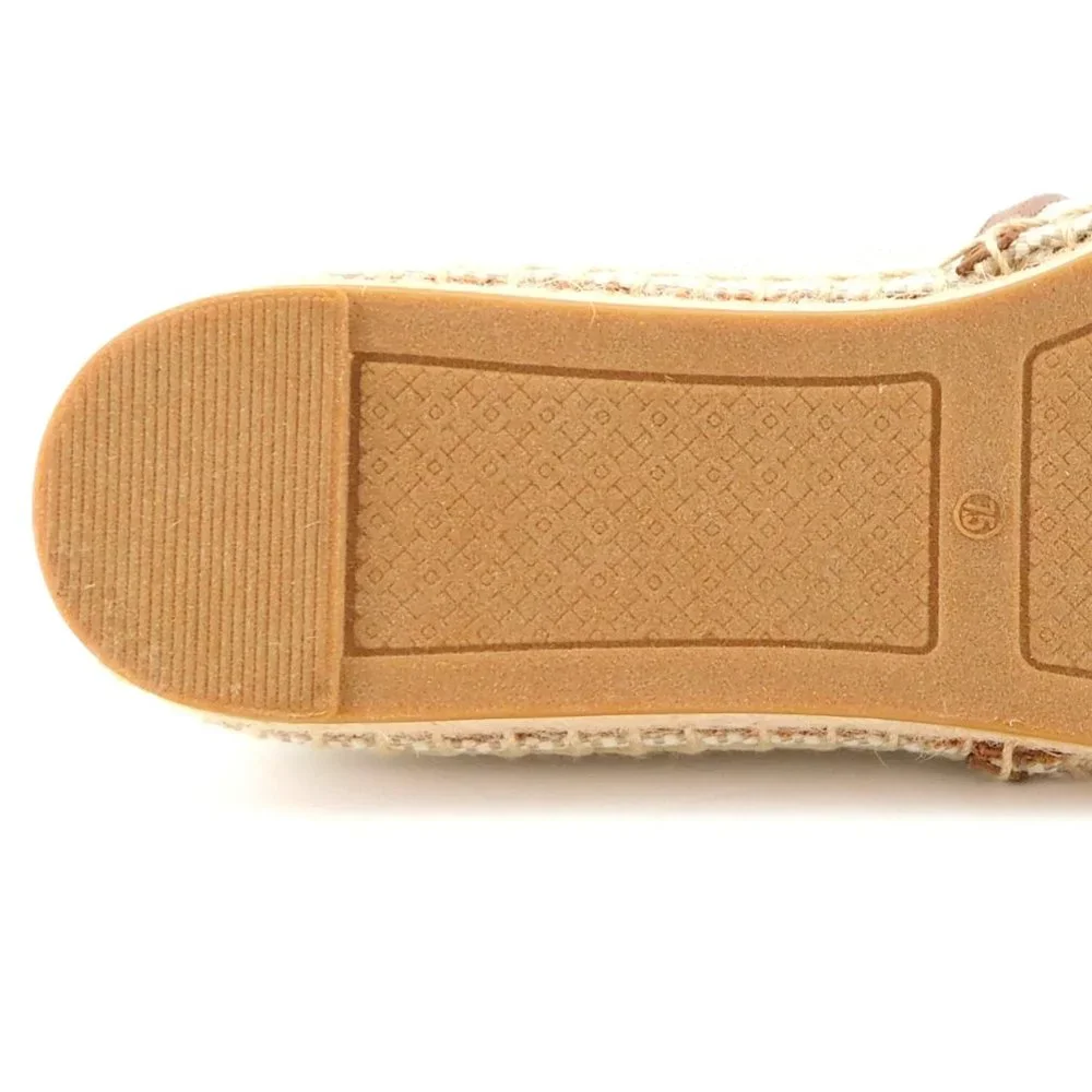 New TORY BURCH Natural Tan Logo Canvas Espadrilles Slip-on Flats 7.5